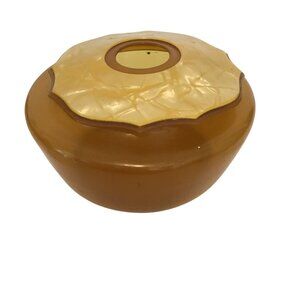 VTG Butterscotch Bakelite Style Hair Receiver Lidded Vanity Dish Amber Retro Box